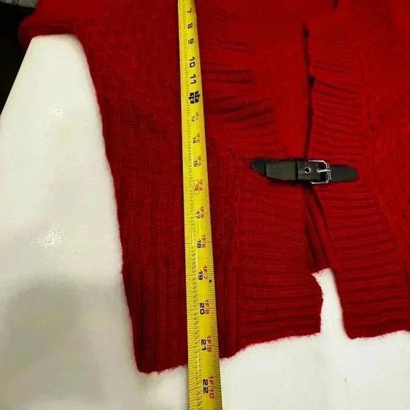 Max Studio Red Wool Alpaca Blend Cardigan Sweater Sz L Buckle Waist Stretch Knit - Picture 4 of 6